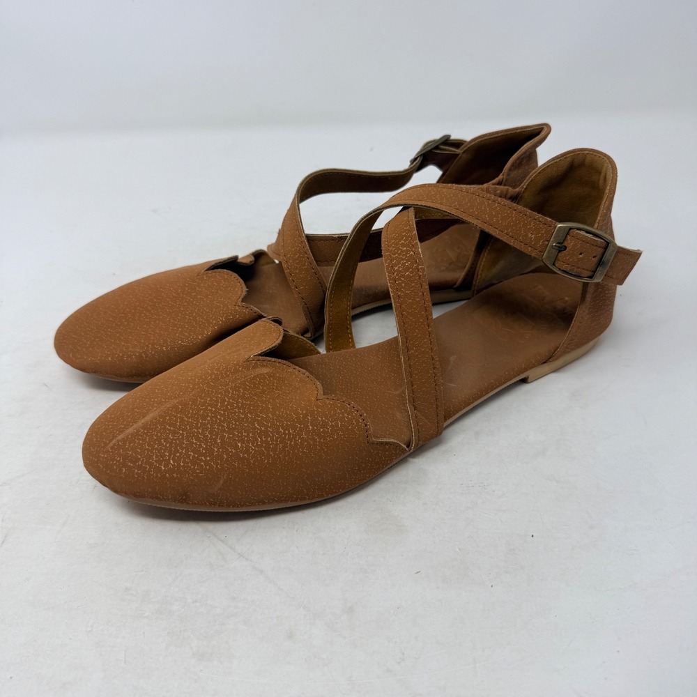 ELF Bali Handmade Leather Scalloped Crisscross Ankle Strap Flats 10.5 Artisan